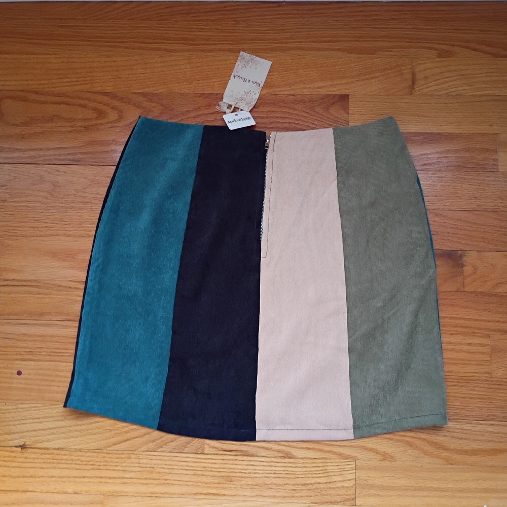 Hem & Thread Mini Skirt Spring  Colorblock Corduroy Zipper Closure Medium - Picture 8 of 15